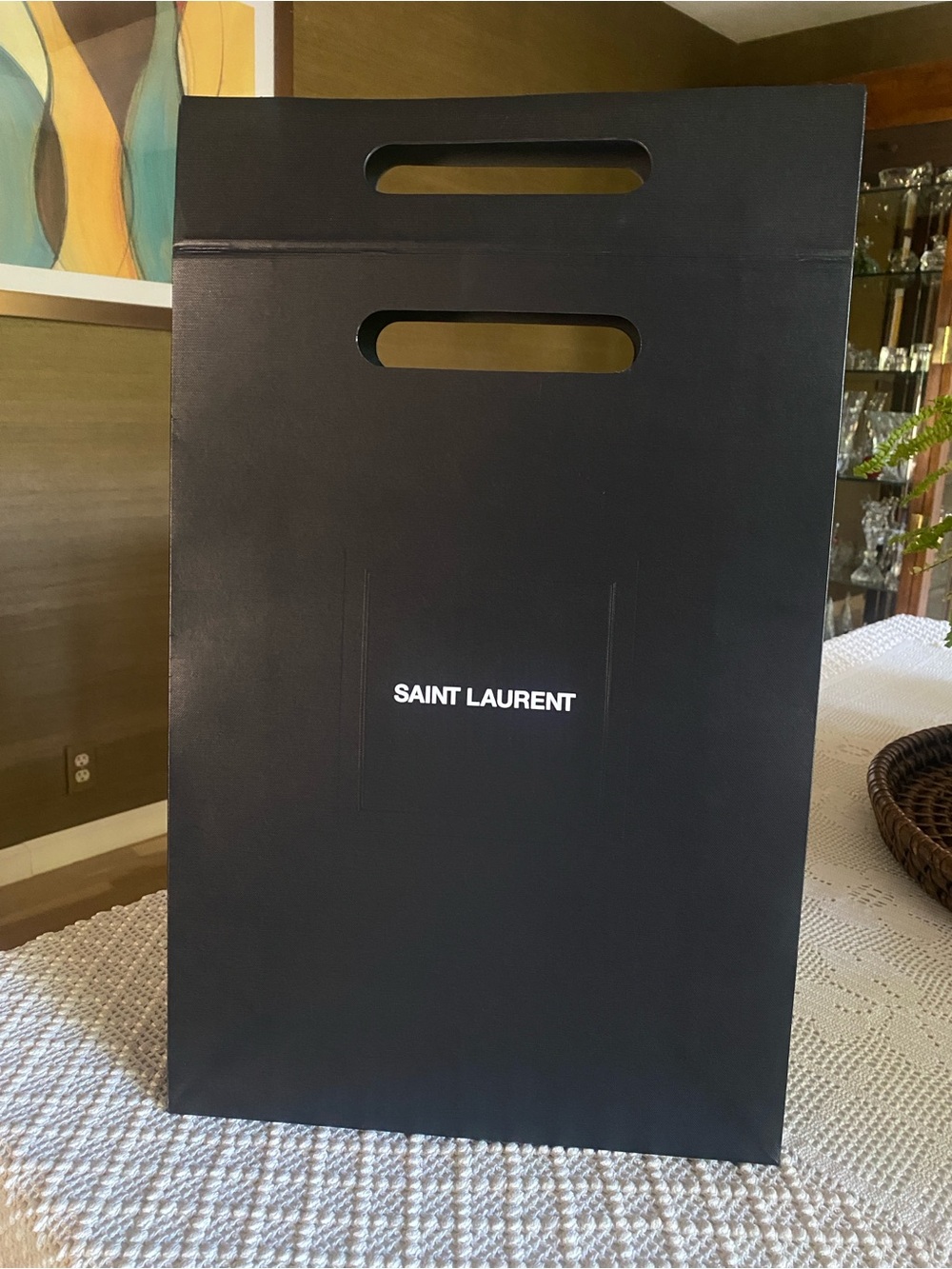 Saint Laurent Black Shopping Bag with White Logo